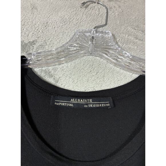 Allsaints Marilla Dress 8 Black Bodycon Ruched Thin Minimal Stretchy Gathered - Picture 10 of 16